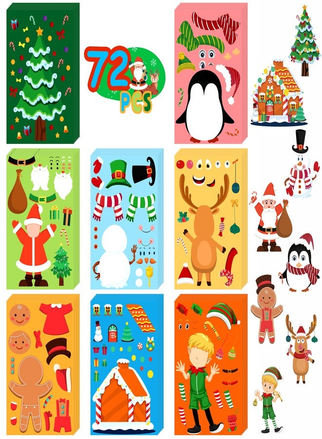 LINAYE 72 Sheets Christmas Stickers Crafts for Kids Toddlers, 8 Styles Make Your Own Stickers Goodie Treat Bag Stuffers Christmas Game Activities for Kids Toddlers Party Favors - Image 1